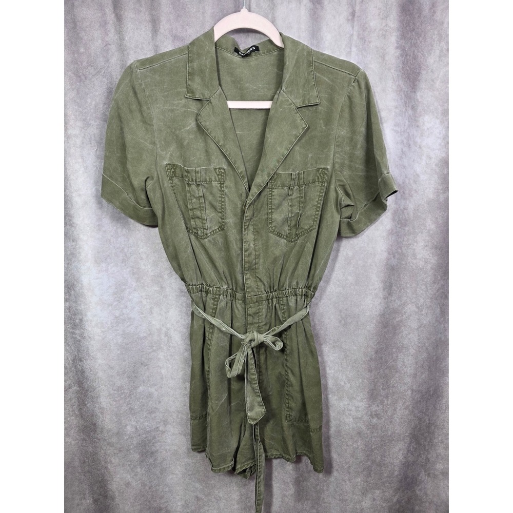Express Olive Green Lyocell Utility Romper Short Sleeve Tie Waist Small